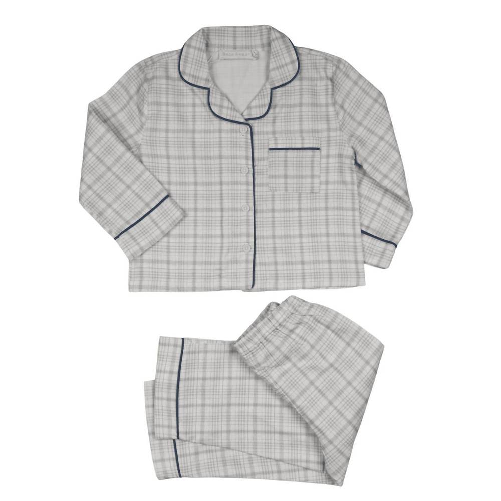 NEW BEBE SWEENY boy's check cotton flannel pajama set in blue/grey